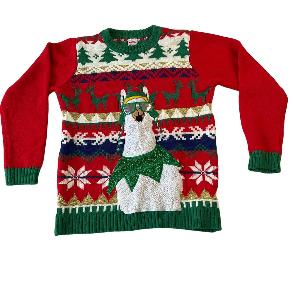 Holiday Time Ugly Llama Christmas Sweater Red Green Unisex Size Large‎